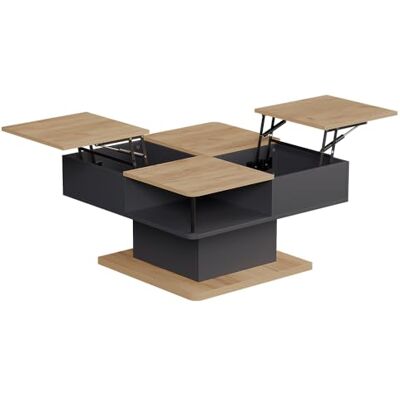 Vicco Salontafel "Movira", antraciet, 80 x 45 cm Met opbergvakken, met hefmechanisme en twee open planken Vicco Salontafel "Movira", antraciet, 80 x 45 cm Met opbergvakken, met hefmechanisme en twee open planken