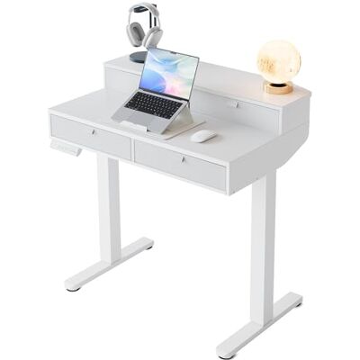 HUANUO Klein opklapbaar bureau 80 x 53 cm met laden, met Abraz C, in hoogte verstelbaar bureau voor zitten/staand, opklapbare tafel voor thuiskantoor met 4 niveaus Altur Memor HUANUO Klein opklapbaar bureau 80 x 53 cm met laden, met Abraz C, in hoogte verstelbaar bureau voor zitten/staand, opklapbare tafel voor thuiskantoor met 4 niveaus Altur Memor