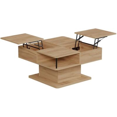Vicco Salontafel "Movira", gouden sterkte-eiken, 80 x 45 cm met opbergvakken, met hefmechanisme en twee open planken Vicco Salontafel "Movira", gouden sterkte-eiken, 80 x 45 cm met opbergvakken, met hefmechanisme en twee open planken