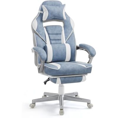 SONGMICS Bureaustoel, gamingstoel, verstelbaar, telescopische voetensteun, kantelmechanisme, hoofdsteun, lendensteun, belasting 150 kg, meerblauw en crèmewit OBG073Q01 SONGMICS Bureaustoel, gamingstoel, verstelbaar, telescopische voetensteun, kantelmechanisme, hoofdsteun, lendensteun, belasting 150 kg, meerblauw en crèmewit OBG073Q01