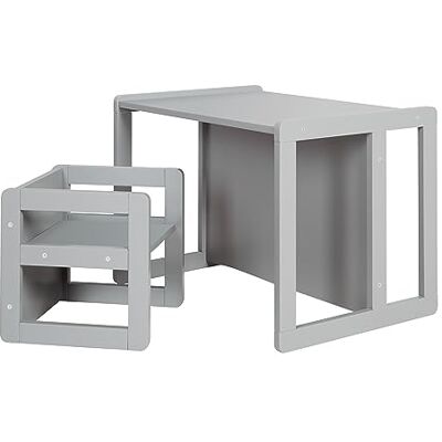 roba Omkeerbare tafel + stoel voor kinderen – set om te zetten in bank en kruk – grijs gelakt hout roba Omkeerbare tafel + stoel voor kinderen – set om te zetten in bank en kruk – grijs gelakt hout