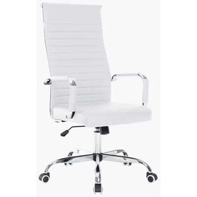 BAKAJI Ergonomische lederen bureaustoel met hoge rugleuning en lendensteun, draaistoel met gasverstelbare hoogte en 360° draaibare wielen, basis 64,5 cm, verchroomd (wit) BAKAJI Ergonomische lederen bureaustoel met hoge rugleuning en lendensteun, draaistoel met gasverstelbare hoogte en 360° draaibare wielen, basis 64,5 cm, verchroomd (wit)