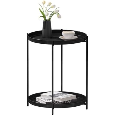WOLTU Ronde bijzettafel, salontafel met opbergruimte, 2 uitneembare Balkontafel, nachtkastje, eenvoudige montage, tot 20 kg, voor café, woonkamer, slaapkamer, kantoor, zwart WOLTU Ronde bijzettafel, salontafel met opbergruimte, 2 uitneembare Balkontafel, nachtkastje, eenvoudige montage, tot 20 kg, voor café, woonkamer, slaapkamer, kantoor, zwart