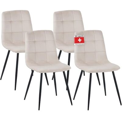 Albatros Bora Eetkamerstoelen, gestoffeerd, met fluwelen bekleding, beige, elegant vintage design, belastbaar tot 110 kg, voor keuken, eetkamer of eettafel, 4 stuks Albatros Bora Eetkamerstoelen, gestoffeerd, met fluwelen bekleding, beige, elegant vintage design, belastbaar tot 110 kg, voor keuken, eetkamer of eettafel, 4 stuks