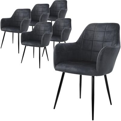 ECD Germany Set van 6 eetkamerstoelen, keuken, woonkamer, donkergrijs, gestoffeerde zitting van fluweel, metalen structuur, retro stoel met armleuningen, voor kantoor, receptie, meubels thuis ECD Germany Set van 6 eetkamerstoelen, keuken, woonkamer, donkergrijs, gestoffeerde zitting van fluweel, metalen structuur, retro stoel met armleuningen, voor kantoor, receptie, meubels thuis