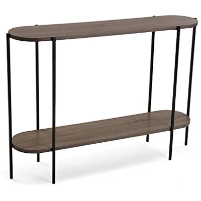 Versa Lizzy Smal entree meubel voor hal of hal met onderste plank, afmetingen (H x L x B) 80 x 25 x 110 cm, hout en metaal, bruin en zwart Versa Lizzy Smal entree meubel voor hal of hal met onderste plank, afmetingen (H x L x B) 80 x 25 x 110 cm, hout en metaal, bruin en zwart