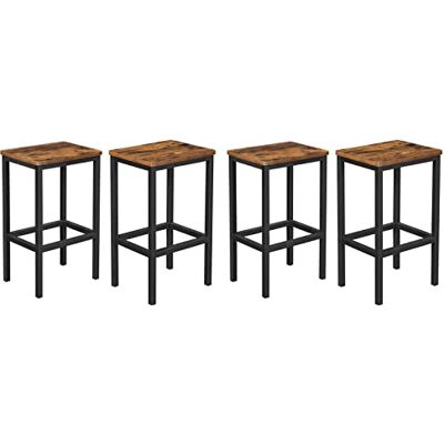 VASAGLE Barkruk, set van 4, barstoel, keukenstoel, voor keuken, woonkamer, eetkamer, industrieel design, vintage, bruin-zwart, LBC265B01 VASAGLE Barkruk, set van 4, barstoel, keukenstoel, voor keuken, woonkamer, eetkamer, industrieel design, vintage, bruin-zwart, LBC265B01