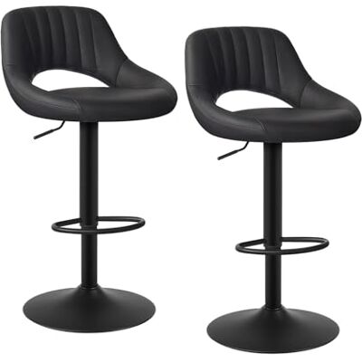 EUGAD Set van 2 barkrukken, design, 360 graden draaibaar, traploos verstelbaar, met rugleuning van kunstleer en staal, antraciet EUGAD Set van 2 barkrukken, design, 360 graden draaibaar, traploos verstelbaar, met rugleuning van kunstleer en staal, antraciet