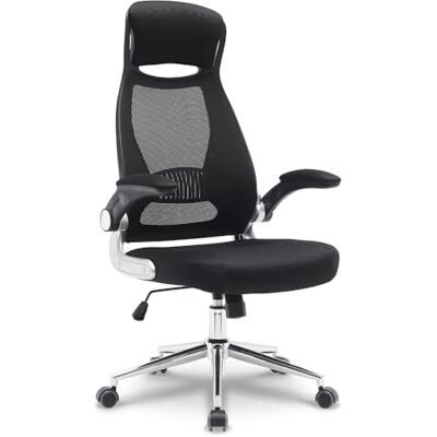 Waytex Ergonomische bureaustoel, netstof, hoge rugleuning met geïntegreerde hoofdsteun, opklapbare armleuningen, lendensteun, in hoogte verstelbaar, verchroomde metalen voet, zwart Waytex Ergonomische bureaustoel, netstof, hoge rugleuning met geïntegreerde hoofdsteun, opklapbare armleuningen, lendensteun, in hoogte verstelbaar, verchroomde metalen voet, zwart