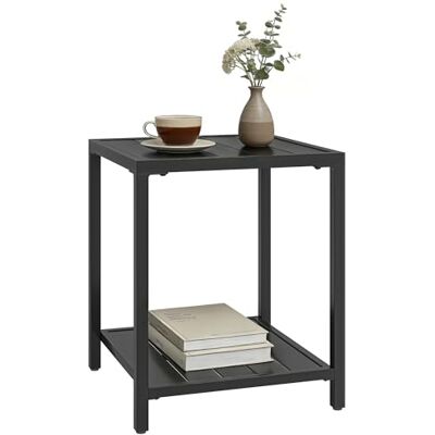 Outsunny Salontafel voor buiten, 2 niveaus, van metaal, vierkant, met opbergplank, weerbestendig, voor tuin, balkon, zwembadrand, zwart Outsunny Salontafel voor buiten, 2 niveaus, van metaal, vierkant, met opbergplank, weerbestendig, voor tuin, balkon, zwembadrand, zwart