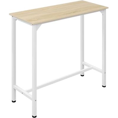 EUGAD Ruimtebesparende bartafel, hoge keukentafel, bartafel van hout en metaal voor huis, bar, keuken, 100 x 40 x 100 cm, licht eiken + wit EUGAD Ruimtebesparende bartafel, hoge keukentafel, bartafel van hout en metaal voor huis, bar, keuken, 100 x 40 x 100 cm, licht eiken + wit