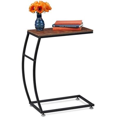 Relaxdays Bijzettafel, industrieel design, C-vorm, HlP 58,5 x 47,5 x 25 cm, voor bank en bed van metaal en MDF, bruin, 1 stuk Relaxdays Bijzettafel, industrieel design, C-vorm, HlP 58,5 x 47,5 x 25 cm, voor bank en bed van metaal en MDF, bruin, 1 stuk