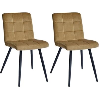 Duhome 8043B Eetkamerstoel, fluweel, retrodesign, gestoffeerd, rugleuning, metalen poten, set van 2 stuks, geel Duhome 8043B Eetkamerstoel, fluweel, retrodesign, gestoffeerd, rugleuning, metalen poten, set van 2 stuks, geel