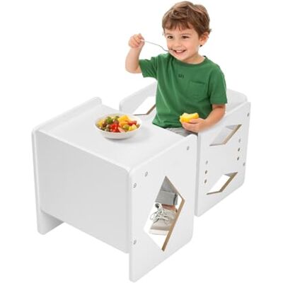 VEVOR Tafel en stoelen voor vrijstaande diversificatie voor kinderen, meubels voor DME, activiteitentafel voor kinderen, in hoogte verstelbaar, voor tekenen, lezen, eten, peuters, wit VEVOR Tafel en stoelen voor vrijstaande diversificatie voor kinderen, meubels voor DME, activiteitentafel voor kinderen, in hoogte verstelbaar, voor tekenen, lezen, eten, peuters, wit