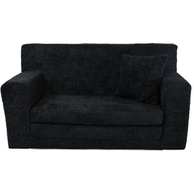 FORTISLINE Uitklapbare kinderbank, 83 x 47 x 43 cm, Oeko-Tex, 2-in-1 speelbed, schuim, pluche stof, verschillende motieven (zwart) FORTISLINE Uitklapbare kinderbank, 83 x 47 x 43 cm, Oeko-Tex, 2-in-1 speelbed, schuim, pluche stof, verschillende motieven (zwart)