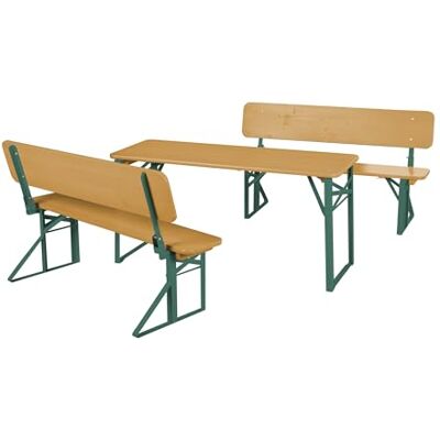 roba Tafel en 2 tuinbanken voor kinderen vanaf 2 jaar, 4-zits, klapbanken met rugleuningen en klaptafel, campingset van massief hout, gelakt teak roba Tafel en 2 tuinbanken voor kinderen vanaf 2 jaar, 4-zits, klapbanken met rugleuningen en klaptafel, campingset van massief hout, gelakt teak