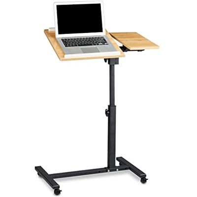 Relaxdays Laptoptafel, in hoogte verstelbaar, XL, 95 x 60 x 40 cm, houten standaard met 4 wielen, planken, geel Relaxdays Laptoptafel, in hoogte verstelbaar, XL, 95 x 60 x 40 cm, houten standaard met 4 wielen, planken, geel