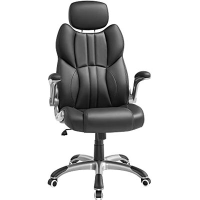 SONGMICS OBG65BK Bureaustoel, ergonomische gamingstoel, zitting, kantelmechanisme, inklapbare armleuningen, zelfborgende wielen, in hoogte verstelbaar, e-sportstoel, inktzwart. SONGMICS OBG65BK Bureaustoel, ergonomische gamingstoel, zitting, kantelmechanisme, inklapbare armleuningen, zelfborgende wielen, in hoogte verstelbaar, e-sportstoel, inktzwart.