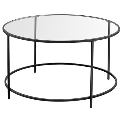 VASAGLE Ronde salontafel, tafelblad van gehard glas, frame van staal, woonkamertafel, bijzettafel, decoratief, zwart LGT021B01 VASAGLE Ronde salontafel, tafelblad van gehard glas, frame van staal, woonkamertafel, bijzettafel, decoratief, zwart LGT021B01
