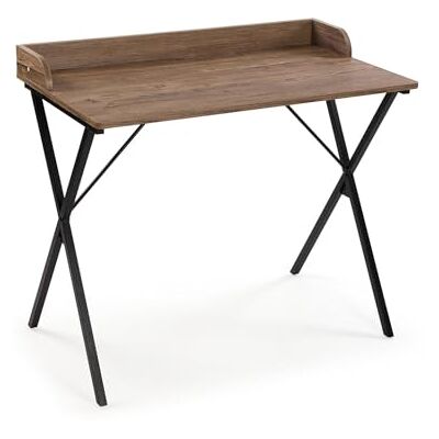Versa Bureau in moderne stijl, 79 x 90 x 50 cm, MDF-hout en metaal, bruin en zwart Versa Bureau in moderne stijl, 79 x 90 x 50 cm, MDF-hout en metaal, bruin en zwart