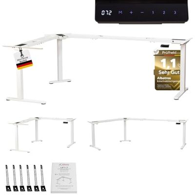 Albatros In hoogte verstelbaar elektrisch hoekbureau Lift L7 wit structuur, tafelpoten van metaal display maximale belasting 120 kg hoek traploos verstelbaar van 90° tot 180° Albatros In hoogte verstelbaar elektrisch hoekbureau Lift L7 wit structuur, tafelpoten van metaal display maximale belasting 120 kg hoek traploos verstelbaar van 90° tot 180°