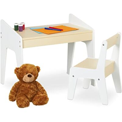 Relaxdays Kindertafelset met tafel en stoel, zitset voor jongens en meisjes, beige/wit Relaxdays Kindertafelset met tafel en stoel, zitset voor jongens en meisjes, beige/wit