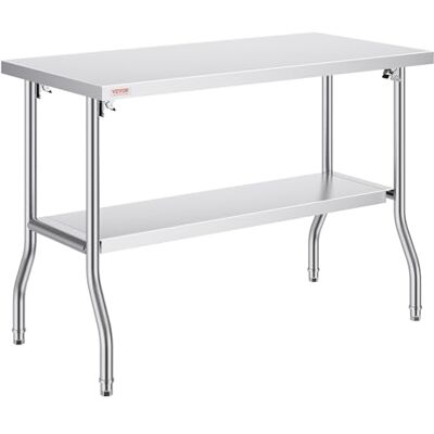 VEVOR Werktafel, inklapbaar, roestvrij staal, 2 etages, 1220 x 610 mm, voor voedselbereiding, belasting 350 kg, met 4 verstelbare poten VEVOR Werktafel, inklapbaar, roestvrij staal, 2 etages, 1220 x 610 mm, voor voedselbereiding, belasting 350 kg, met 4 verstelbare poten
