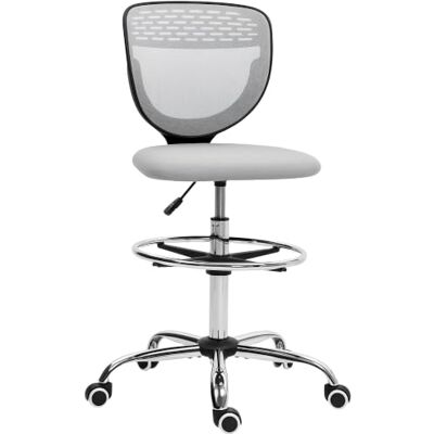 Vinsetto Ergonomische bureaustoel met voetensteun, zonder armleuningen Bureaukruk, tekenstoel met middelgrote rugleuning van mesh, in hoogte verstelbaar, gevoerde zitting, 360° draaibaar Vinsetto Ergonomische bureaustoel met voetensteun, zonder armleuningen Bureaukruk, tekenstoel met middelgrote rugleuning van mesh, in hoogte verstelbaar, gevoerde zitting, 360° draaibaar
