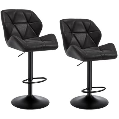 WOLTU Barkrukken Zwart Set van 2 in Kunstleer en metaal,360°Draaistoel Verstelbare Barstoelen met Rugleuning En Voetensteun,BH287sz-2 WOLTU Barkrukken Zwart Set van 2 in Kunstleer en metaal,360°Draaistoel Verstelbare Barstoelen met Rugleuning En Voetensteun,BH287sz-2