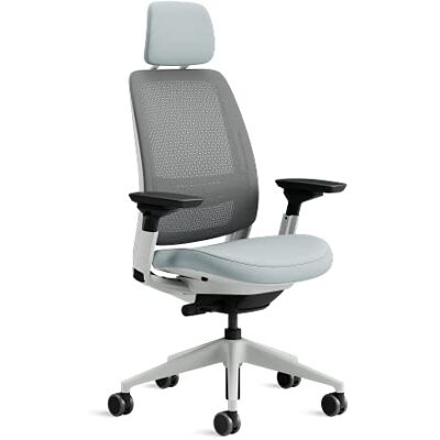 Steelcase Series 2 Ergonomische in hoogte verstelbare bureaustoel met verstelbare lendensteun en armleuningen, ademend grijs Netwave stof en comfortabele lichtblauwe stoelbekleding + hoofdsteun Steelcase Series 2 Ergonomische in hoogte verstelbare bureaustoel met verstelbare lendensteun en armleuningen, ademend grijs Netwave stof en comfortabele lichtblauwe stoelbekleding + hoofdsteun