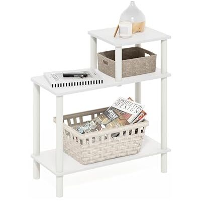 Furinno Turn-N-Tube Rechthoekige bijzettafel met 3 etages, met open planken, wit/wit Furinno Turn-N-Tube Rechthoekige bijzettafel met 3 etages, met open planken, wit/wit