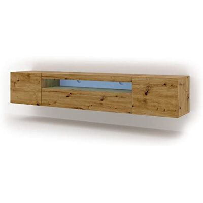 BIM Furniture TV Lowboard Aura Moderne tv-tafel voor tv, woonkamer met led, Artisan eiken 200 x 42 x 37 cm BIM Furniture TV Lowboard Aura Moderne tv-tafel voor tv, woonkamer met led, Artisan eiken 200 x 42 x 37 cm