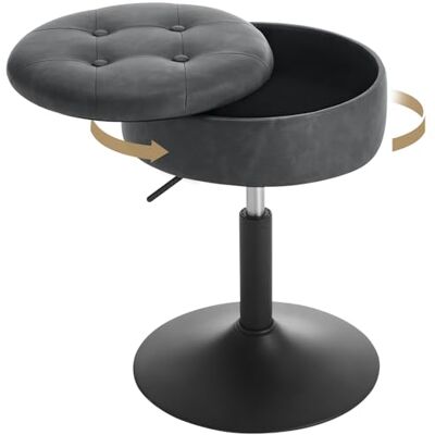 WOLTU Kaptafelkruk, 360 graden draaibaar, met opbergruimte, klein, rond, gevoerd, kunstleer, in hoogte verstelbaar van 50 tot 66,5 cm, voor eetkamer, keuken, kantoor, woonkamer WOLTU Kaptafelkruk, 360 graden draaibaar, met opbergruimte, klein, rond, gevoerd, kunstleer, in hoogte verstelbaar van 50 tot 66,5 cm, voor eetkamer, keuken, kantoor, woonkamer