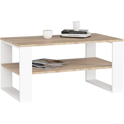 AKORD Alex houten salontafel met plank, 92 x 45 x 53 cm, modern minimalistisch design, gelamineerde plaat 16 mm, Sonoma eiken en wit AKORD Alex houten salontafel met plank, 92 x 45 x 53 cm, modern minimalistisch design, gelamineerde plaat 16 mm, Sonoma eiken en wit