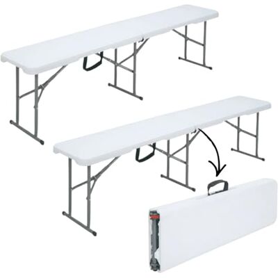 Floordirekt Chiba Set van 2 opvouwbare banken van kunststof voor 8 personen, 183 cm, wit Floordirekt Chiba Set van 2 opvouwbare banken van kunststof voor 8 personen, 183 cm, wit