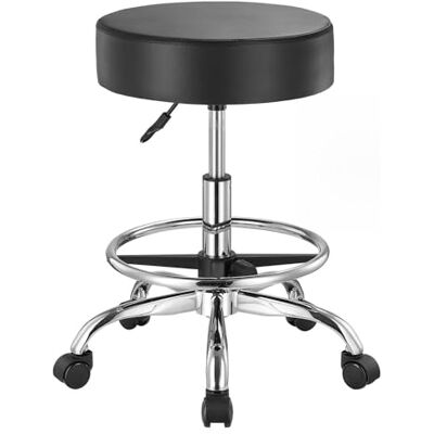 VEVOR Rolkruk met voetensteun, gewichtscapaciteit 204 kg, rond, rolkruk, in hoogte verstelbaar, draaistoel van dik PU-leer, voor woonkamer, spa, massage, tatoeage, kliniek, zwart VEVOR Rolkruk met voetensteun, gewichtscapaciteit 204 kg, rond, rolkruk, in hoogte verstelbaar, draaistoel van dik PU-leer, voor woonkamer, spa, massage, tatoeage, kliniek, zwart