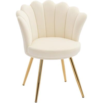 HOMCOM Schelpstoel, kaptafel, fluwelen stoel met gouden metalen poten, voor woonkamer, slaapkamer en eetkamer, 67 x 64 x 77 cm, beige HOMCOM Schelpstoel, kaptafel, fluwelen stoel met gouden metalen poten, voor woonkamer, slaapkamer en eetkamer, 67 x 64 x 77 cm, beige