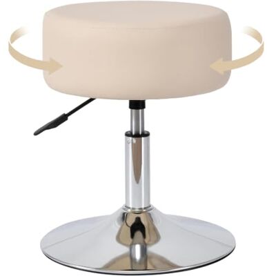 Duhome Draaibare kruk, make-upkruk, ronde kruk met in hoogte verstelbare bekleding, draaibaar, kunstleer, voor slaapkamer, woonkamer, crème Duhome Draaibare kruk, make-upkruk, ronde kruk met in hoogte verstelbare bekleding, draaibaar, kunstleer, voor slaapkamer, woonkamer, crème