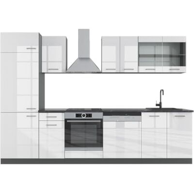 Vicco Keuken "R-Line", glanzend wit/antraciet, 300 cm 8 modules, in hoogte verstelbare poten, werkblad incl. · Robuuste fronten · Met koelkastkast Vicco Keuken "R-Line", glanzend wit/antraciet, 300 cm 8 modules, in hoogte verstelbare poten, werkblad incl. · Robuuste fronten · Met koelkastkast