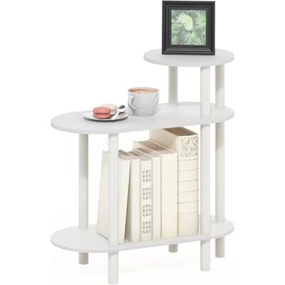 Furinno Turn-N-Tube ovale bijzettafel met 3 etages, met open planken, wit/wit Furinno Turn-N-Tube ovale bijzettafel met 3 etages, met open planken, wit/wit