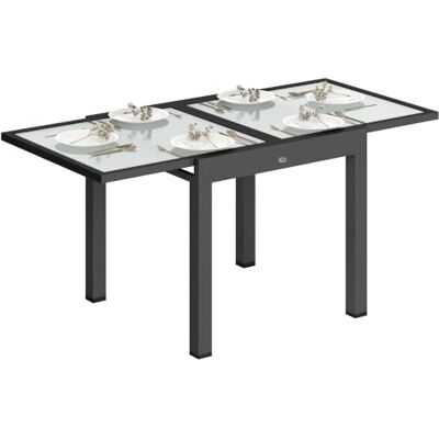 Outsunny Uitschuifbare tuintafel, tafelblad van gehard glas, transparant Groot formaat, aluminium, 160 x 80 x 75 cm Outsunny Uitschuifbare tuintafel, tafelblad van gehard glas, transparant Groot formaat, aluminium, 160 x 80 x 75 cm