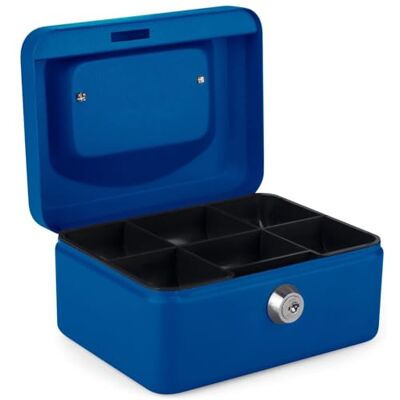 Pavo Geldcassette van hoogwaardig metaal met 2 sleutels en afneembaar dienblad, afmetingen: 15 x 12 x 8 cm, kleur: blauw Pavo Geldcassette van hoogwaardig metaal met 2 sleutels en afneembaar dienblad, afmetingen: 15 x 12 x 8 cm, kleur: blauw