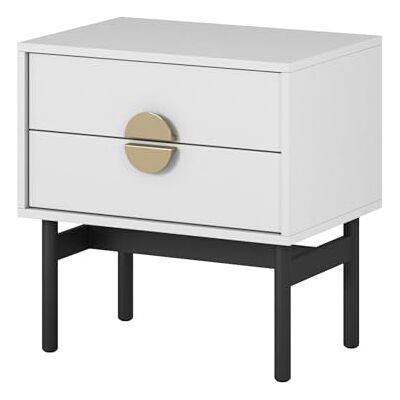Selsey Stoon bijzetnachtkastje met 2 laden, stalen frame, 55 cm, wit Selsey Stoon bijzetnachtkastje met 2 laden, stalen frame, 55 cm, wit