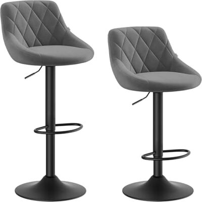 WOLTU Donkergrijs Barkrukken Set van 2, 360°Draaistoel Verstelbare Barstoelen in Fluweel en Metaal met Rugleuning,BH219dgr-2 WOLTU Donkergrijs Barkrukken Set van 2, 360°Draaistoel Verstelbare Barstoelen in Fluweel en Metaal met Rugleuning,BH219dgr-2