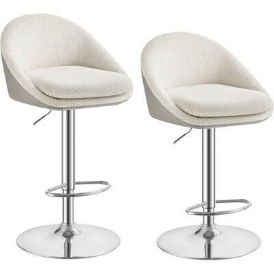 VASAGLE Barkruk, set van 2, keukenstoel, in hoogte verstelbaar, 360 graden draaibaar, met rugleuning, sokkel, voetensteun, staal, voor toonbank, bar, eetkamer, crèmewit LJB110W01 VASAGLE Barkruk, set van 2, keukenstoel, in hoogte verstelbaar, 360 graden draaibaar, met rugleuning, sokkel, voetensteun, staal, voor toonbank, bar, eetkamer, crèmewit LJB110W01