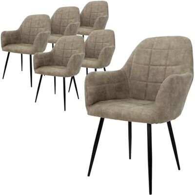 ECD Germany Set van 6 eetkamerstoelen, met rugleuning en armleuningen, olijfgroen, kunstbekleding en metalen poten, ergonomische stoel voor woonkamer, receptie, kantoor, montagemateriaal ECD Germany Set van 6 eetkamerstoelen, met rugleuning en armleuningen, olijfgroen, kunstbekleding en metalen poten, ergonomische stoel voor woonkamer, receptie, kantoor, montagemateriaal