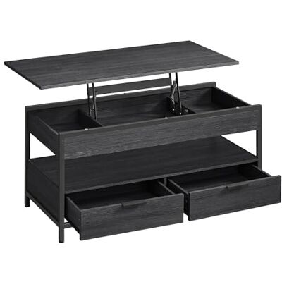 VASAGLE Salontafel, woonkamertafel met opklapbaar tafelblad Woonkamertafel, met open opbergruimte en verborgen vak, antracietgrijs en matzwart, collectie BARNET LCT209B22 VASAGLE Salontafel, woonkamertafel met opklapbaar tafelblad Woonkamertafel, met open opbergruimte en verborgen vak, antracietgrijs en matzwart, collectie BARNET LCT209B22