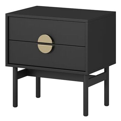 Selsey Stoon Nachtkastje, bijzettafel, 55 cm, met 2 laden, zwart stalen frame Selsey Stoon Nachtkastje, bijzettafel, 55 cm, met 2 laden, zwart stalen frame