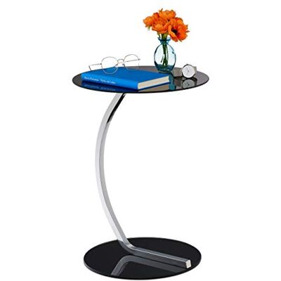 Relaxdays Ronde bijzettafel woonkamer modern design glas en staal h x d 55 x 40 cm salontafel zwart 1 stuk Relaxdays Ronde bijzettafel woonkamer modern design glas en staal h x d 55 x 40 cm salontafel zwart 1 stuk