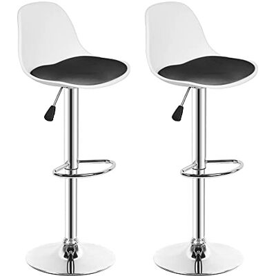 LANTUS Set van 2/4/6 barkrukken, set van 2 verstelbare barstoelen, in hoogte verstelbaar en 360° draaibaar, robuust en ultra stil, PU (wit + zwart), 2 stuks LANTUS Set van 2/4/6 barkrukken, set van 2 verstelbare barstoelen, in hoogte verstelbaar en 360° draaibaar, robuust en ultra stil, PU (wit + zwart), 2 stuks
